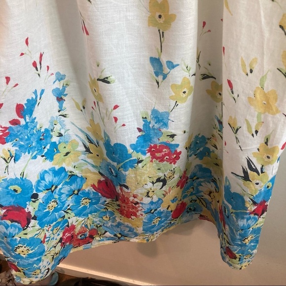 LINA TOMEI Sz L 100% Linen Floral Adjustable Straps Dress Made in  Italy - Picture 7 of 13